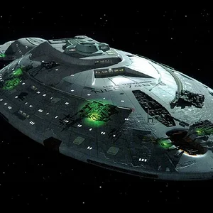 Star Trek - beschädigte Voyager nach Kampfhandlung
